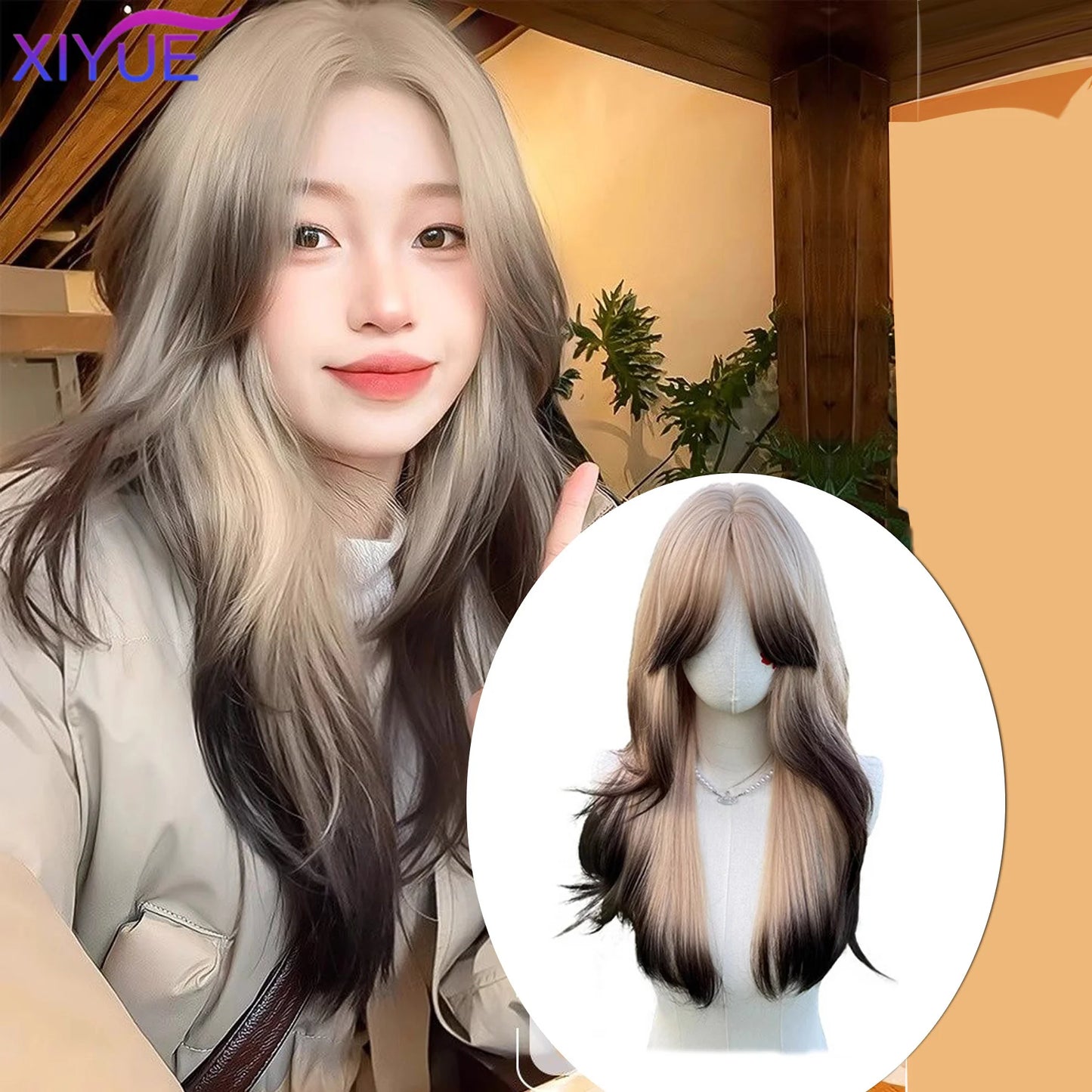 XIYUE Long Straight Black Wig With Bang Synthetic Wigs for Women Heat Resistant Natural Hair for Daily Halloween Cosplay Party