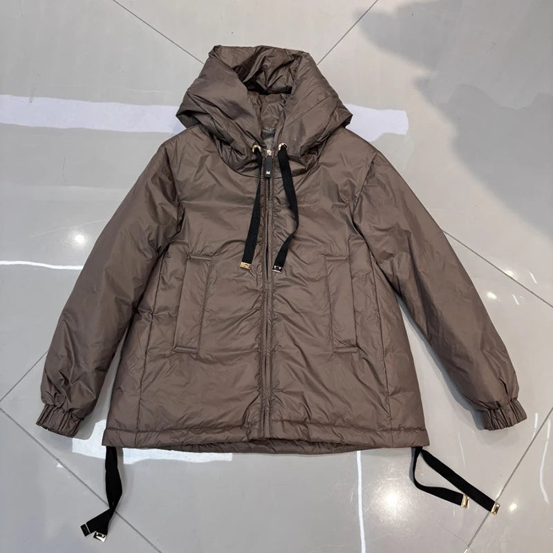 Schinteon Women's 90% White Duck down Jacket Casual Loose Oversize Autumn Winter Outwear with Hood Top Quality Coat 2025 New