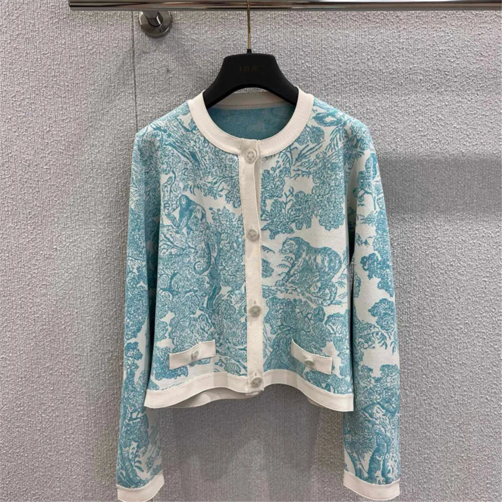 Women's Clothing 2025 Early Autumn New Style Temperament Jungle Jacquard Knitted Cardigan Top+French Elegant Half Skirt Two-Piec