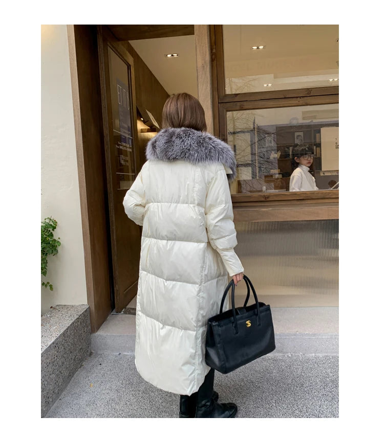 2025 New Winter Women Warm Coat 90% Goose Down Jacket Long Real Fox Fur Collar Thick Luxury Outerwear Female Coat Streetwear
