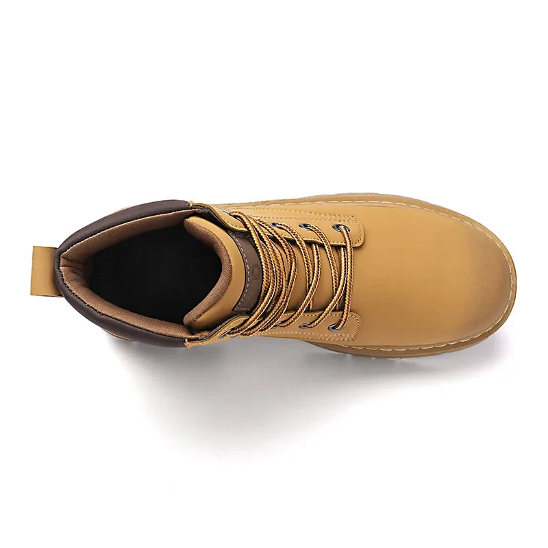 Men Retro Work Shoes Autumn Winter Thick Bottom High Top Non Slip Warm Casual Boots Leather Lace-up Big Head Tooling Boots 2024