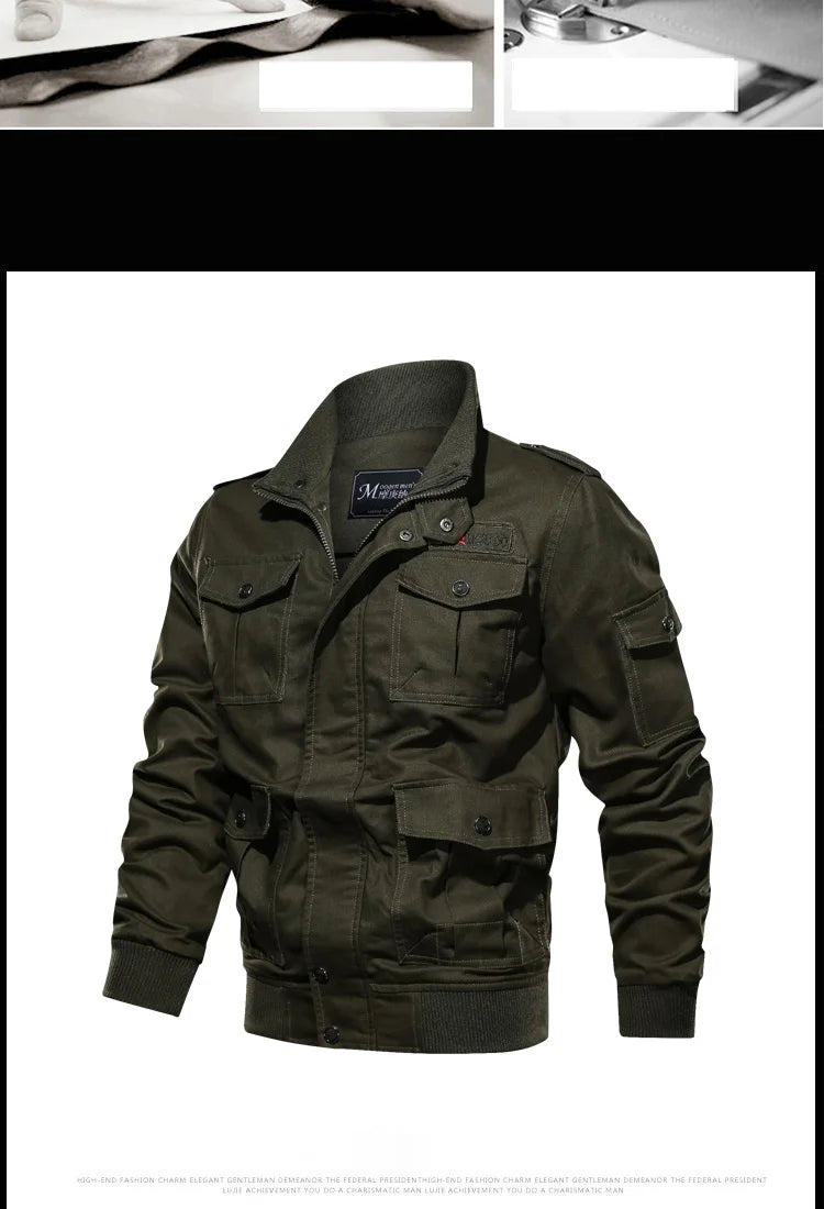 American style jacket for men's spring and autumn 2024 newmulti pocket outdoor pure cotton casual workjacket stand up collar top