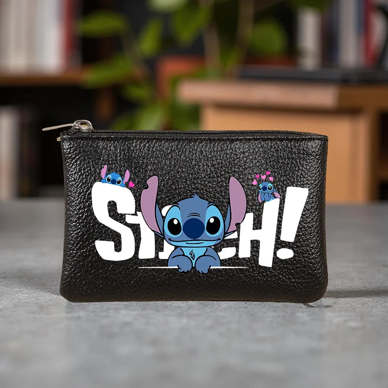 Stitch Mini Print Coin Purse, Cartoon Short Wallet with Zipper Closure, Compact & Stylish for Coins, Cards, Keys, Everyday Use