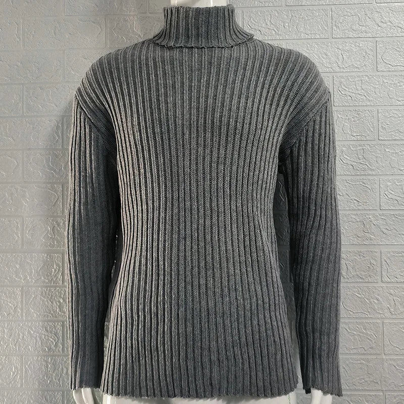 Pullovers Men Sweaters Turtleneck Knitted Tops Full Sleeve Knit Solid Sweater Top Splice Casual Loose Regular Autumn Winter