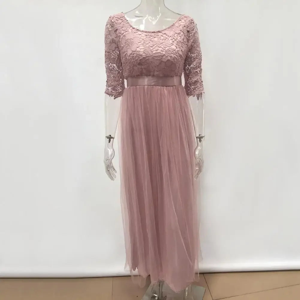 Women Maxi Dress Lace Flower Embroidery Pleated Floor Length Women Chiffon Long Dress Elegant Evening Gown Prom Party Dresses