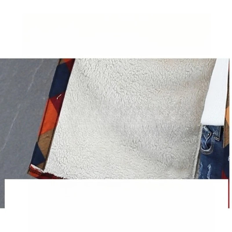 Women's Plaid Plus Velvet Shirt Vintage Thickened Oversized Keep Warm Woolen Blouses Loose-Fit Tops Outwear Female Clothes Shirt