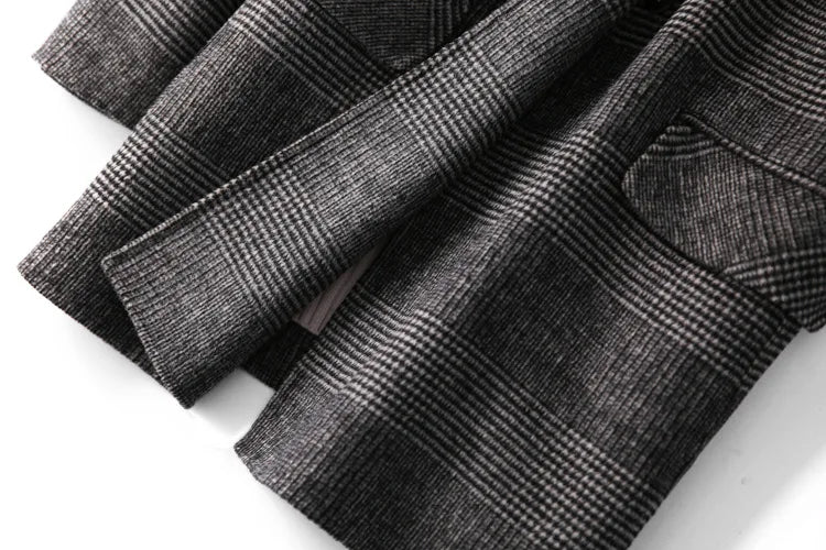 Handmade Sewn Double-sided Woolen Blazer Women Spring Autumn Plaid Wool Overcoat Office Lady Casual Suit Coat Thick Jacket