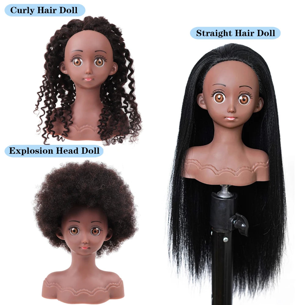 Real Human Hair Mannequin Head With Stand Afro Curly Hair Doll Manikin Head For Black Girls Gifts Practice Hair Styling Head