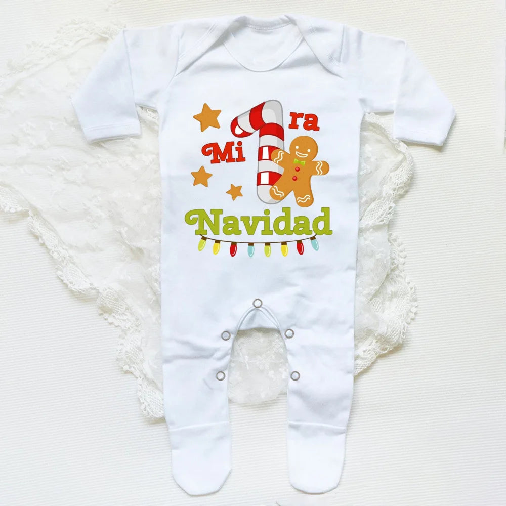 My First Christmas Spanish Print Baby Babygrow Bodysuit Infant Christmas Sleepsuit Newborn Long Sleeve Romper Baby Xmas Clothes