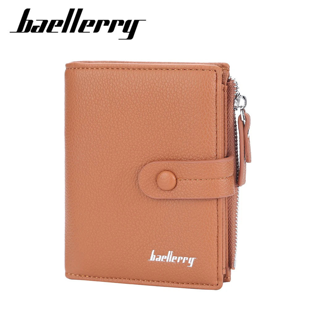 Mini Wallet for Women Baellerry Small Tri-fold Clutch with Zipper Snap Button Multi Card Holder Organizer Gift for Her