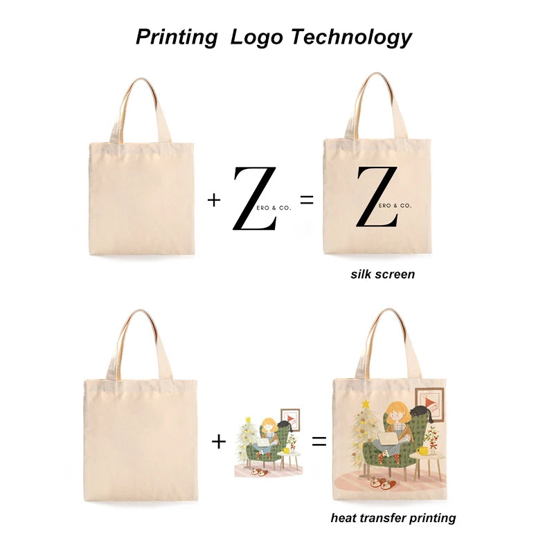 Wholesale Custom 50pcs/Lot Reusable Cotton Grocery Shopping Bags Printed logo High capacity Canvas Tote Bag