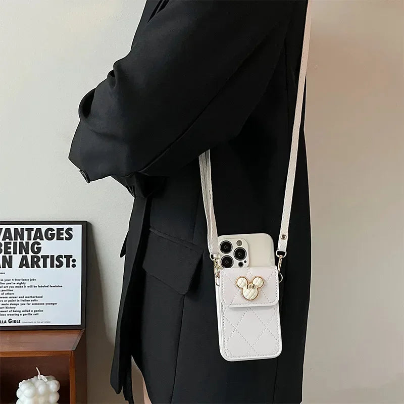 Cartoon Diamond Leather Wallet Case for Xiaomi Mi 14T 13T 12T 11T Redmi Note 14 Pro A5 14C Card Holder Crossbody Lanyard Cover