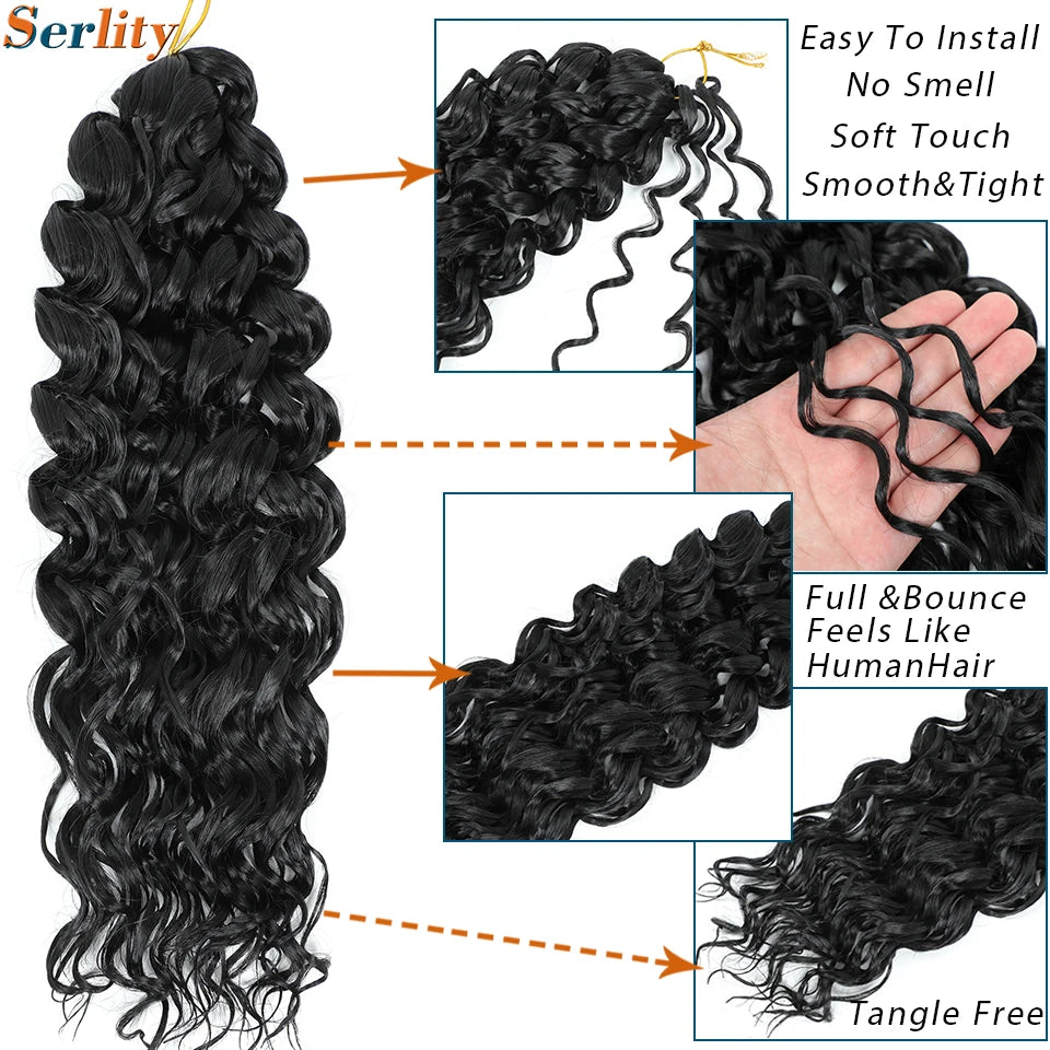 GoGo Curl Crochet Hair 14inch Curly Ocean Wave Synthetic Braiding Hair Jet Black Beach Curl Water Wave Deep Twist Crochet Braids