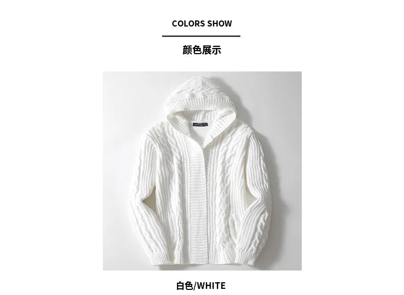 Men Cardigan Sweaters Hooded Coat Full Sleeve Solid Coats Casual Loose Outerwear Splice Open Stitch Autumn Winter 2024