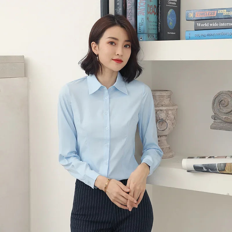 2024 White shirt women's long-sleeved professional work clothes slim stretch no-iron top