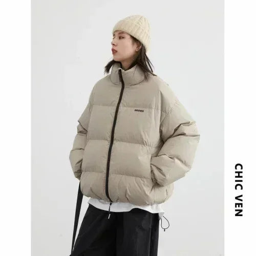 CHIC VEN Women Down Coats Streetwear Solid 90 White Duck Down Stand Collar Female Down Jacket Warm Ladies Overcoat Winter 2024