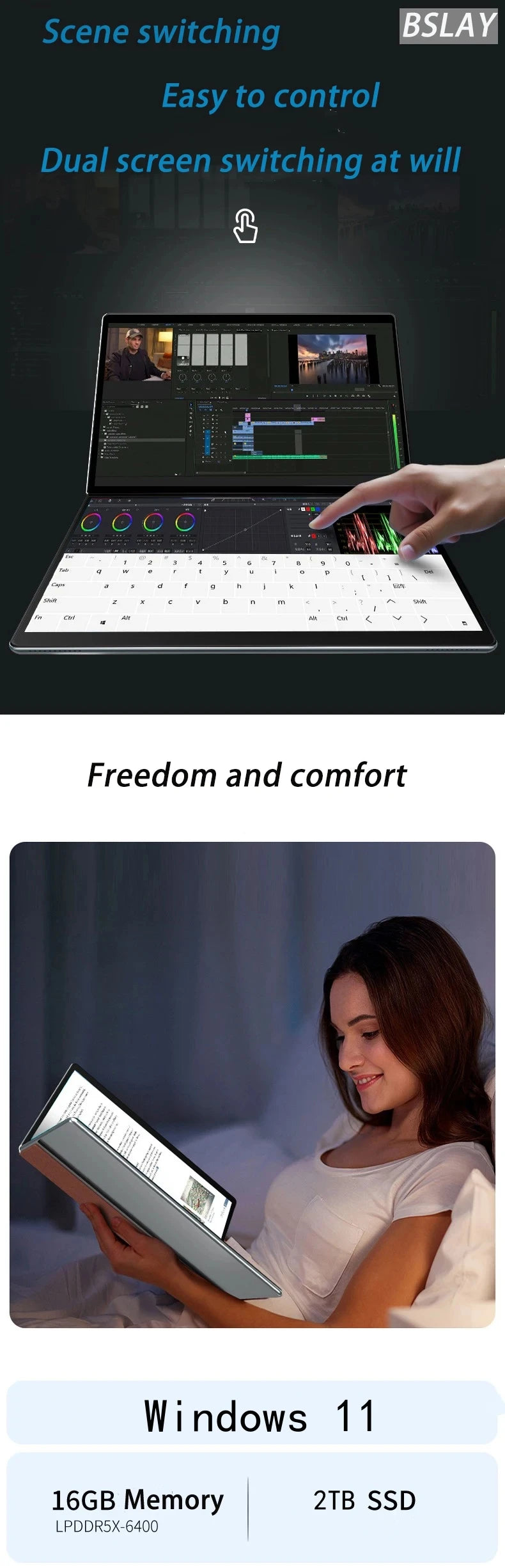 2025 New Mini Dual Screen Laptop 13.5+13.5-inch N100 Dual Touch Screen 180 ° Flipped Office Leisure Entertainment 2-in-1 Notbook