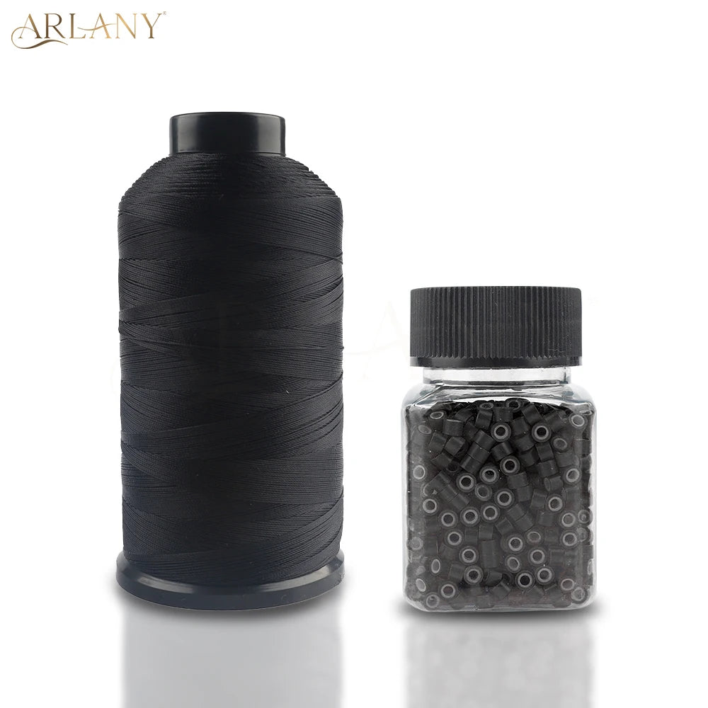 ARLANY 1000Pcs Micro Rings Links Beads Weft Extension Kit With Nylon Bonded Sewing Thread For Sew-In Weft Hair Extension