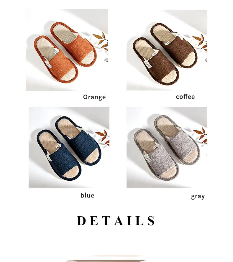 Home Linen Slippers For Men In Spring&Autumn Comfortable Bedroom Open-toed&Breathable Slippers Men's & Women's Shoes Summer