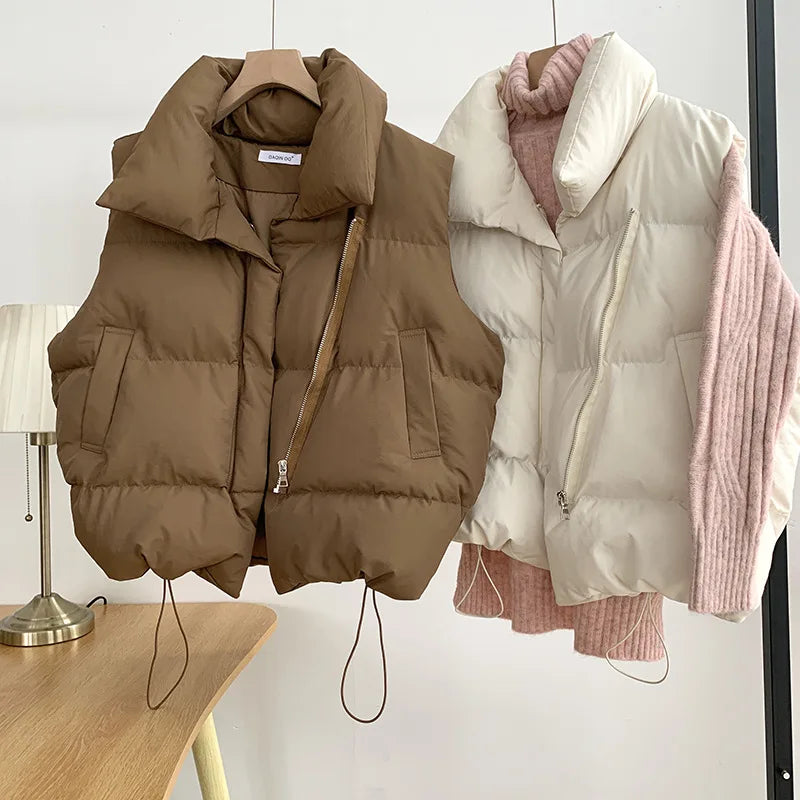 Loose down Feather Cotton Vest Bal Zipper Closure  Color Commute Sle Women's Vest Autumn Winter Faion Ladies' C...