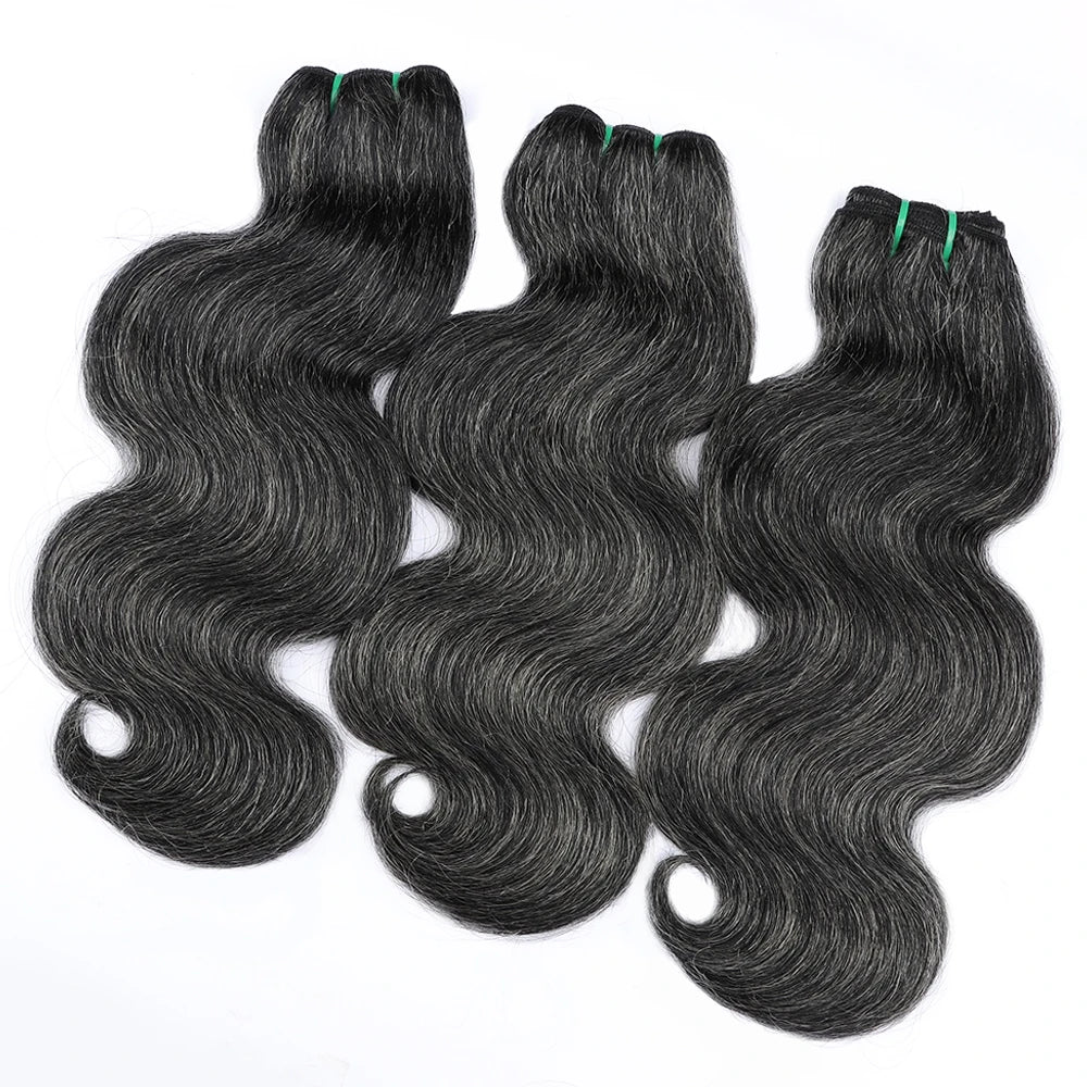 Salt and Pepper Human Hair Bundles Body Wave Natural Gray-White Human Hair Bundles 100g/Pc P1B/Grey Highlight Human Hair Bundles