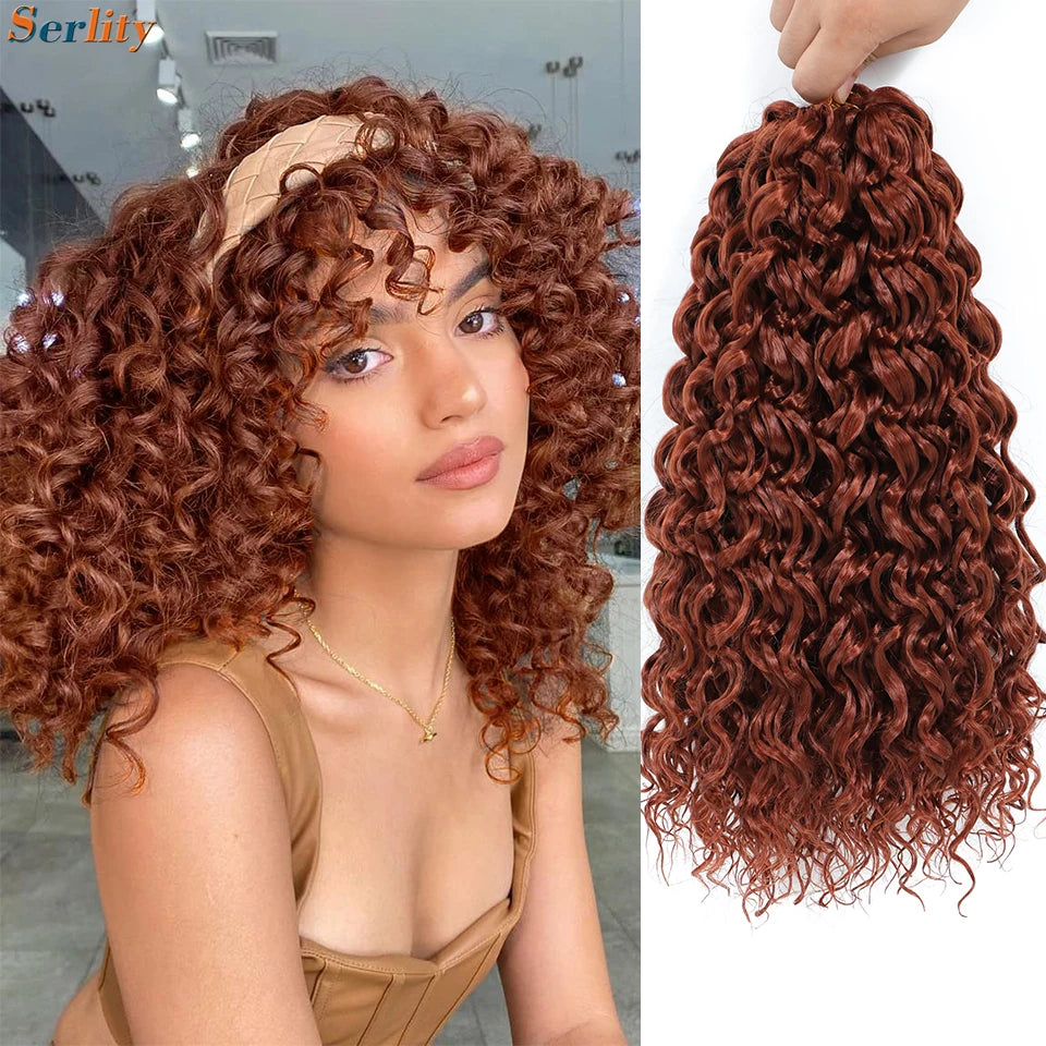 GoGo Curl Crochet Hair 14inch Curly Ocean Wave Synthetic Braiding Hair Jet Black Beach Curl Water Wave Deep Twist Crochet Braids