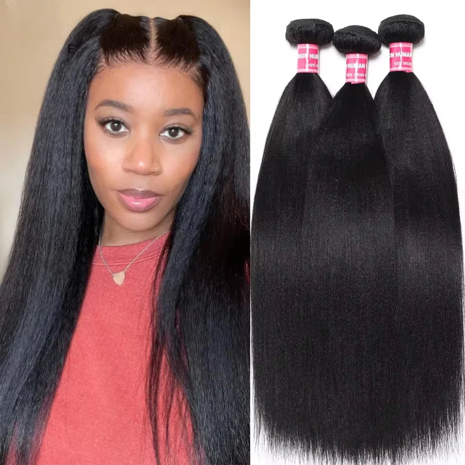 Yaki Straight Human Hair Bundles 100g Per Bundle 100% Human Hair Extensions Sew In Weaves 8-26 Inch Natutral Color 1/3/4 Bundles