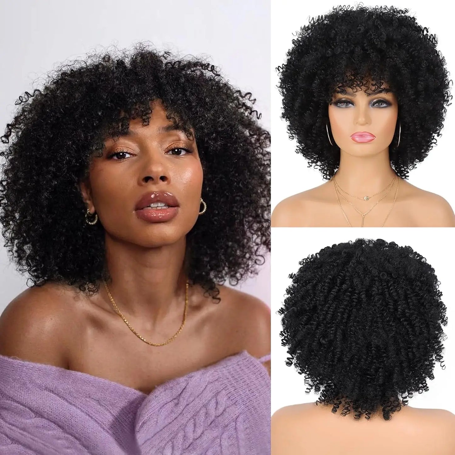 Synthetic Afro Kinky Curly Wigs for Women Kinky Curly Hair Wig, Short Full Wig Afro Bomb Curly Hair for Daily Party Use