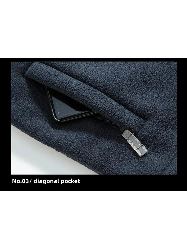 Winter Warm Fleece Jacket Men Climbing Double Thickened Pocket Jacket Outdoor High Collar Windproof Ski Sweatshirt Coat Man Snow