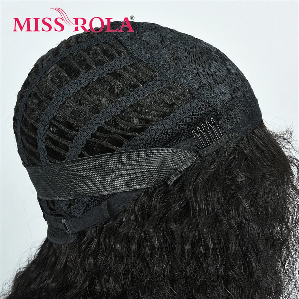Miss Rola Brazilian 4X1 Lace Part Human Hair Wigs Right Side Part Water Wave Wig With Bangs Remy Lace Wig 180% Density