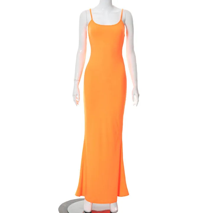 Women Backless Sexy Maxi Dress 2025 Spring Satin Slip Sleeveless Slim Party Concise Платье Female Bodycon Dress Elegant Clothing