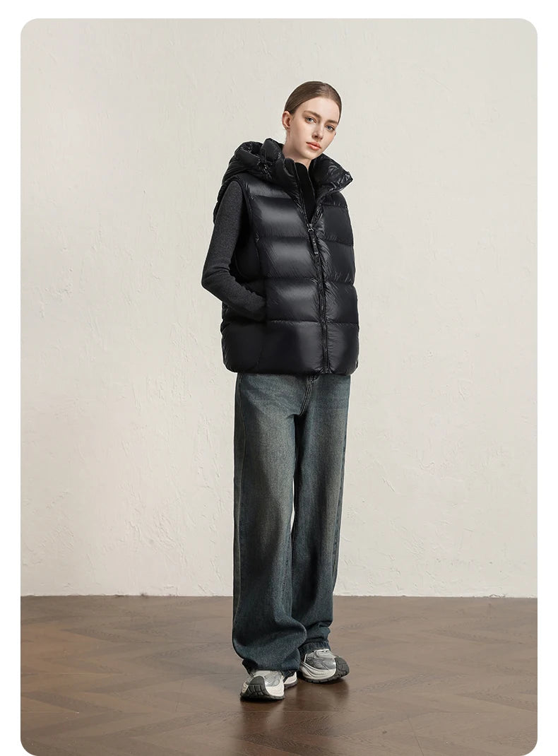 CLARKE QUEEN 2025 Duck Down Vest Jacket for Women Light Weight Padding Winter Outerwear Puffer Casual Warm Thickened Short Coat