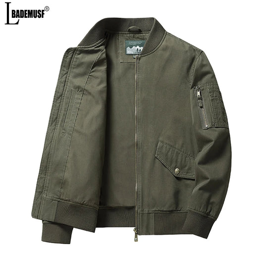 2024 New Spring Autumn Pure Cotton Outdoors Jacket Man Solid Simplicity Stand Collar Motion Tops Leisure Comfortable Man Coat
