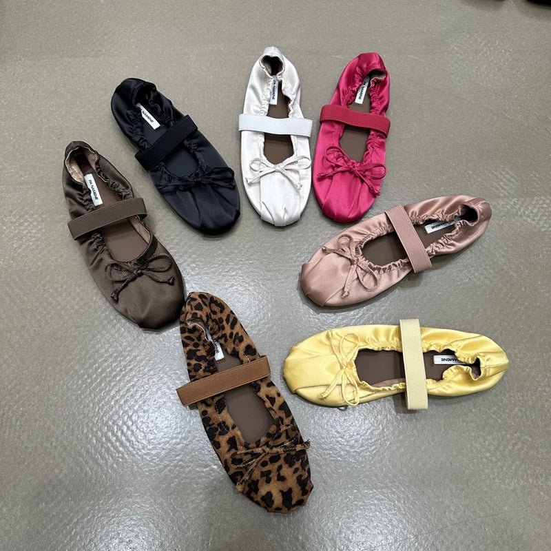 SUOJIALUN 2024 Autumn Women Flat Shoes Ladies Elegant Pleated Ladies Elegant Shallow Slip On Ballerinas Shoes Soft Flat Dress Bo