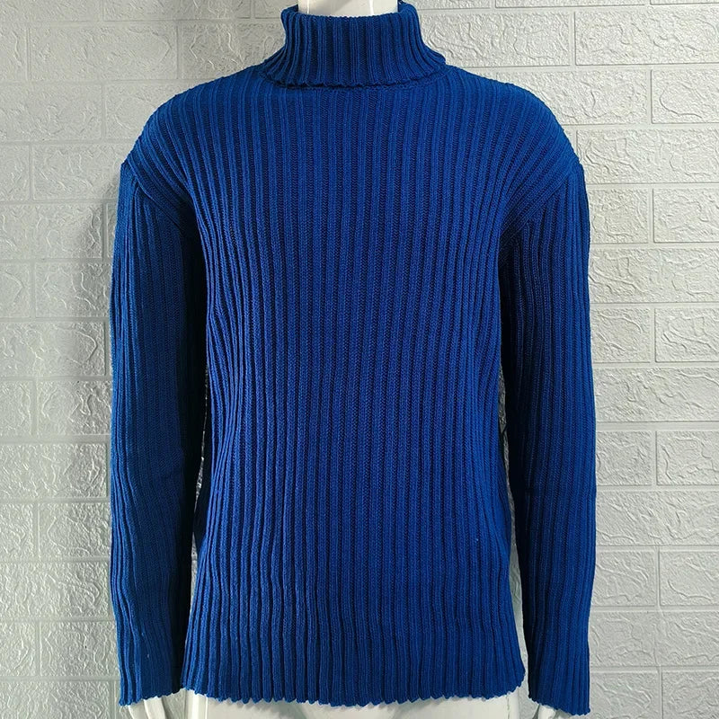 Pullovers Men Sweaters Turtleneck Knitted Tops Full Sleeve Knit Solid Sweater Top Splice Casual Loose Regular Autumn Winter