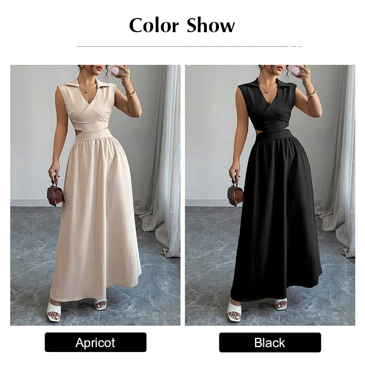 Mia Muse Dresses Summer Comfortable French Elegant Fashion Cut-Out Chic Sleeveless V-Neck Maxi Sweet Dating Dresses For Women