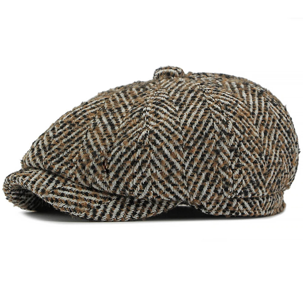 HT4409 Beret Cap Autumn Winter Cap Hat Men Women Striped Artist Painter Wool Beret Hat Male Female Ivy Octagonal Flat Cap Berets