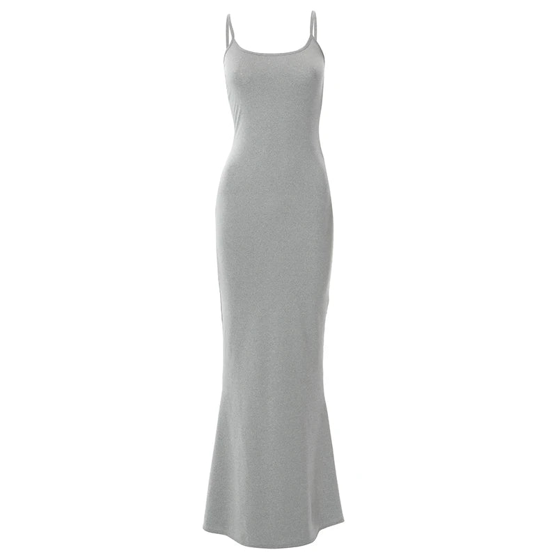 Women Backless Sexy Maxi Dress 2025 Spring Satin Slip Sleeveless Slim Party Concise Платье Female Bodycon Dress Elegant Clothing