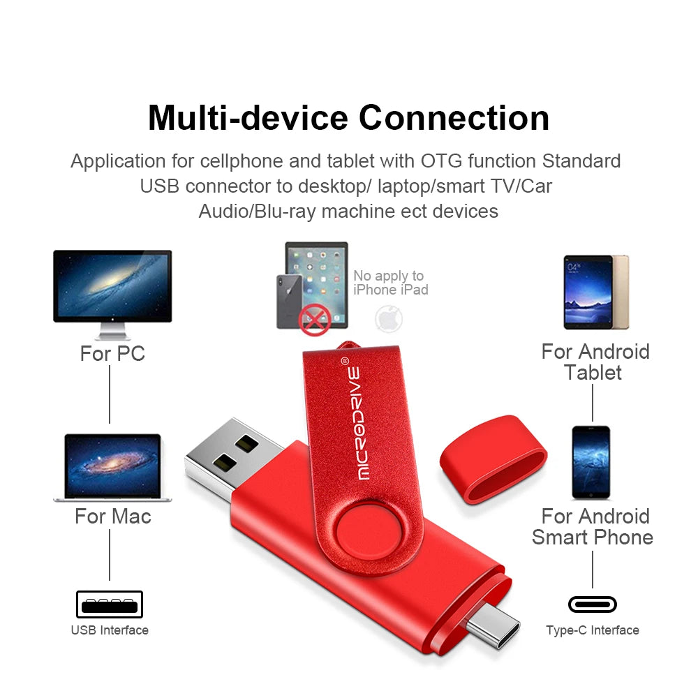 2 in 1 OTG Usb flash drive 256G 128GB 64GB Pendrive 32GB 16GB memory Stick 8GB 4GB Pendrive cle usb 2.0 key with Type C Adapter