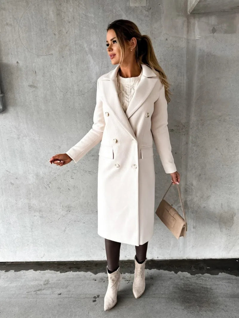 Women's Clothing Autumn and Winter New Simple Long-sleeved Double-breasted Woolen Coat for Women