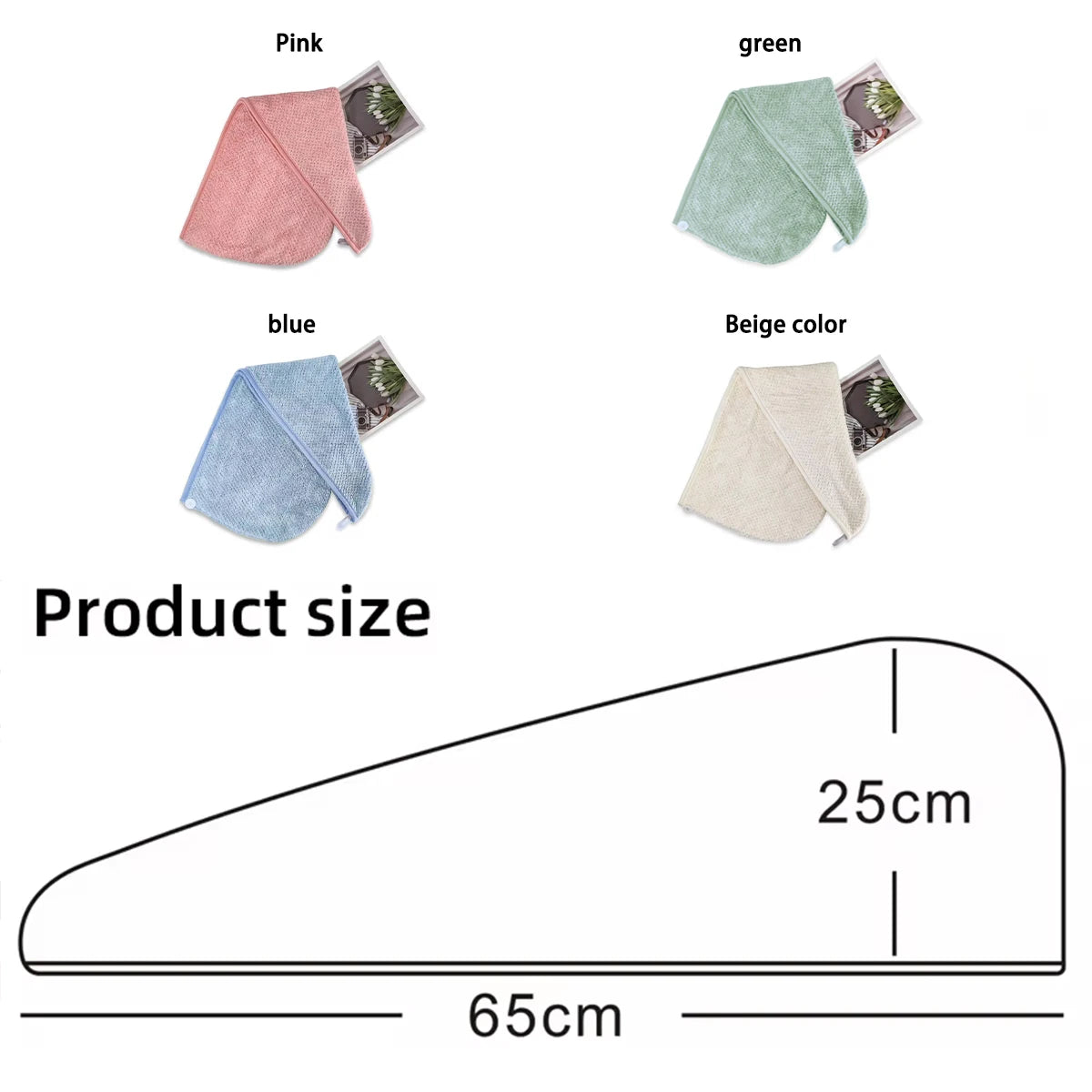 Women's dry hair towels are household items used for wiping hair, including thick and highly absorbent headscarves, quick drying