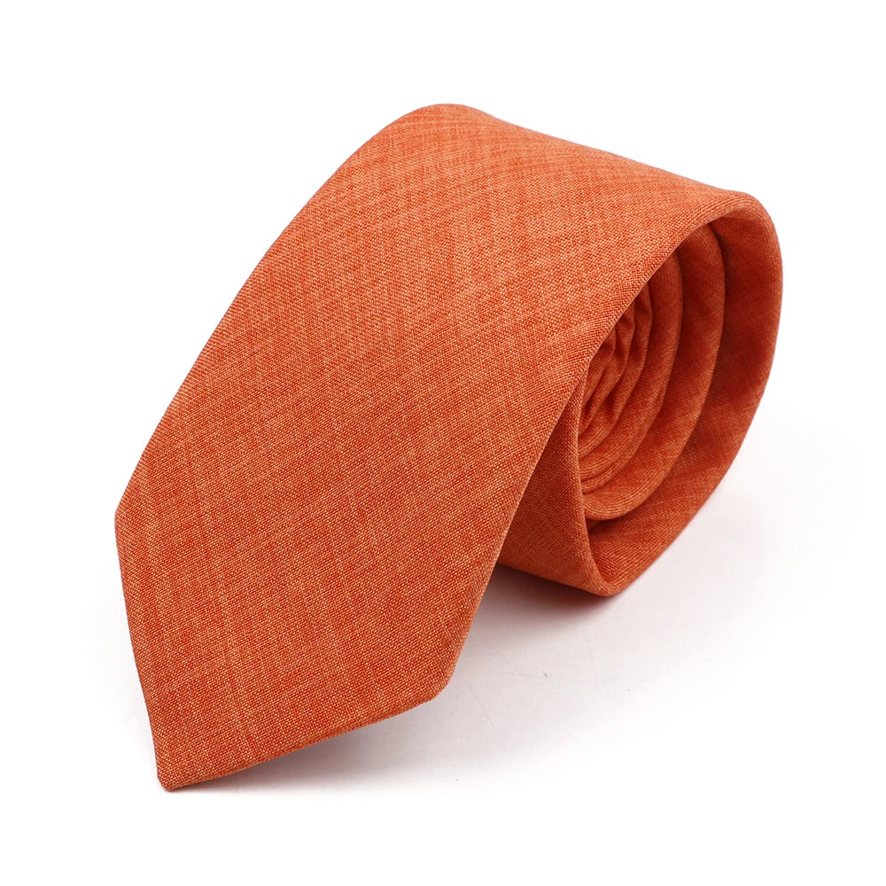 Novelty New Solid Color Ties For Men 100%Cotton Handmade High Quality Necktie Pink Green Orange 6.5cm Skinny Slim Ties Accessory