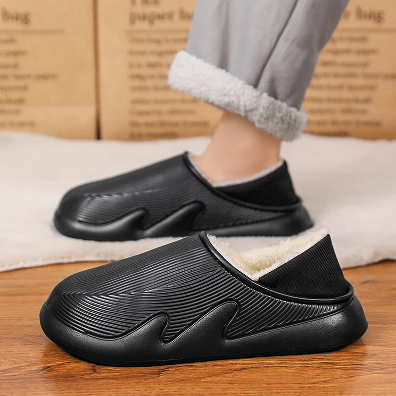 Slippers Men Indoor Fashion Waterproof Slides Home Bedroom Shoes New Style Warm and Fleece Cold Resistant Home Slippers