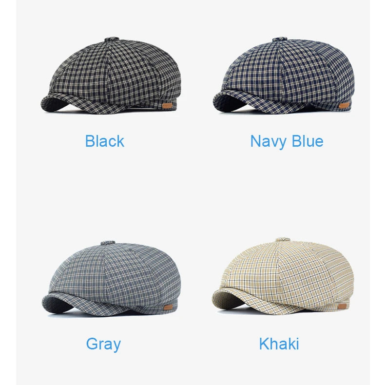 Spring Summer Plaid Newsboy Cap Breathable Peaky Octagonal Hat Vintage Soft Casual Berets Cap Visor Gatsby Flat Ivy Hat