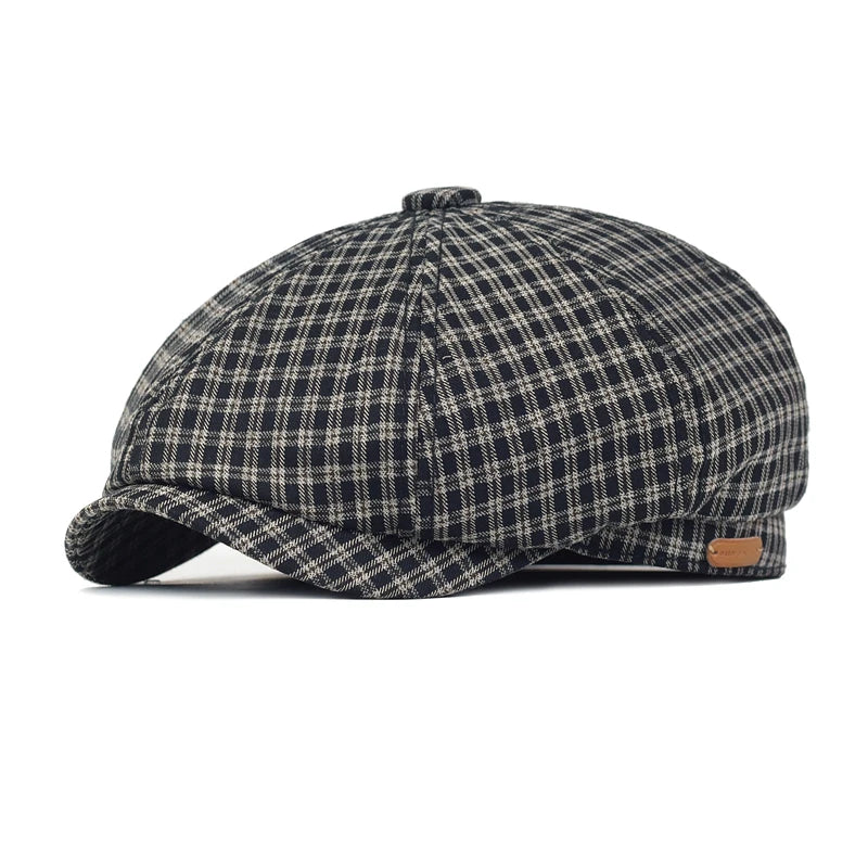 Spring Summer Plaid Newsboy Cap Breathable Peaky Octagonal Hat Vintage Soft Casual Berets Cap Visor Gatsby Flat Ivy Hat