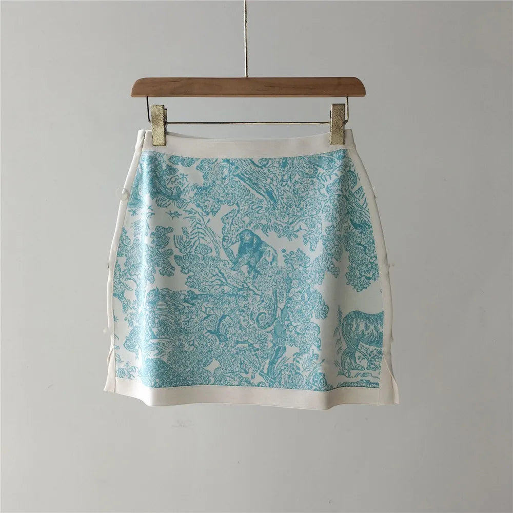 Women's Clothing 2025 Early Autumn New Style Temperament Jungle Jacquard Knitted Cardigan Top+French Elegant Half Skirt Two-Piec