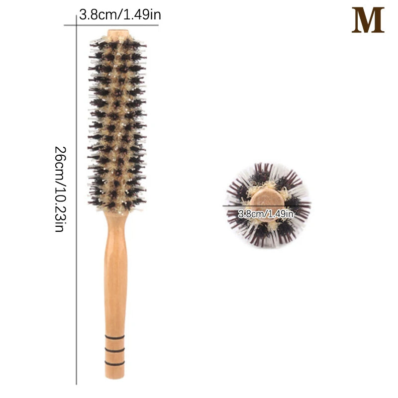 Natural Boar Bristle Roller Brush Barber Hair Roller Wood Hair Brush Round Barrel Hair Comb For Women Curly Hair Hairdressing