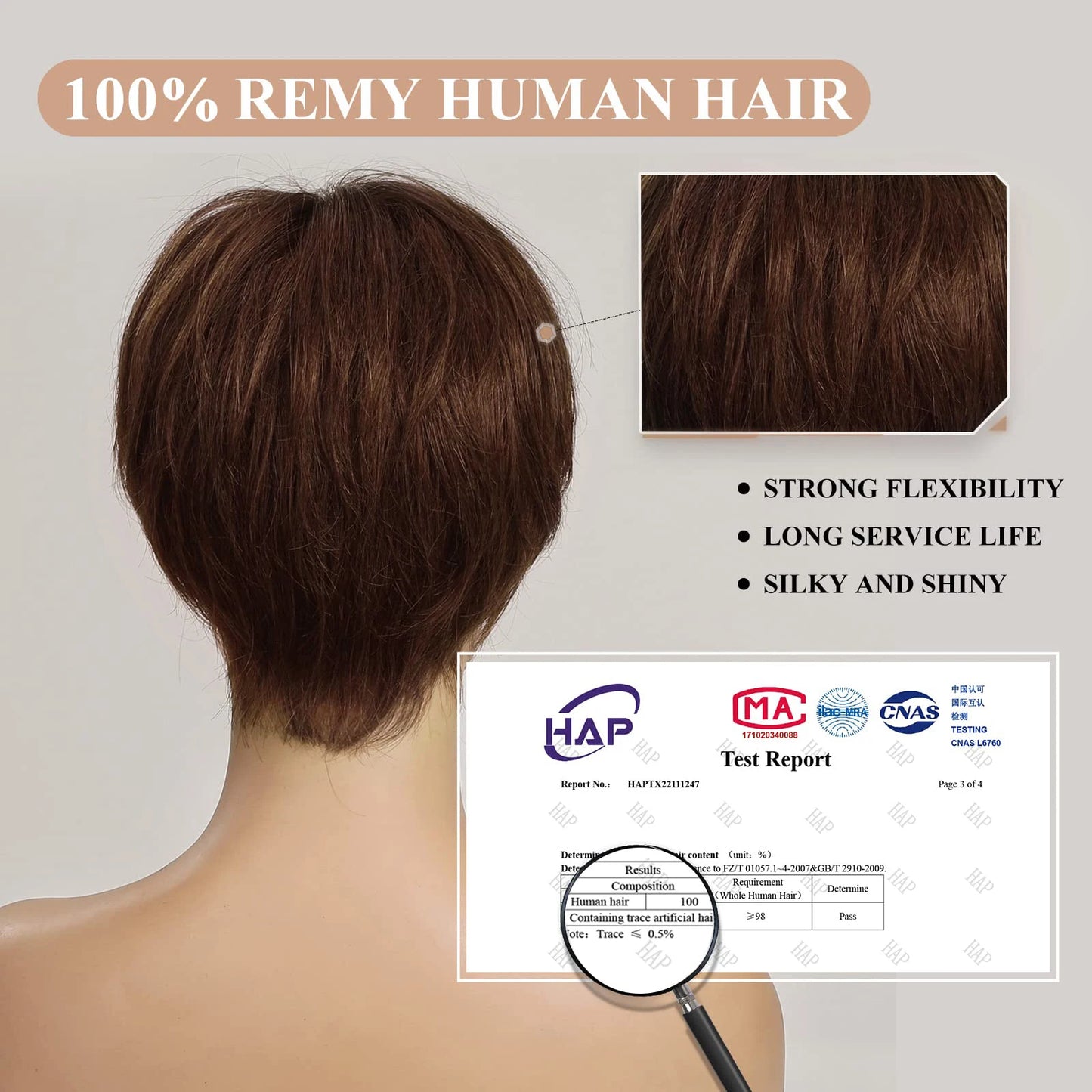 Short Brown Human Hair Wigs with Bangs HD Lace Frontal Wig Remy Human Hairs Brown Bob Pixie Cut Straight Glueless Wigs for Women