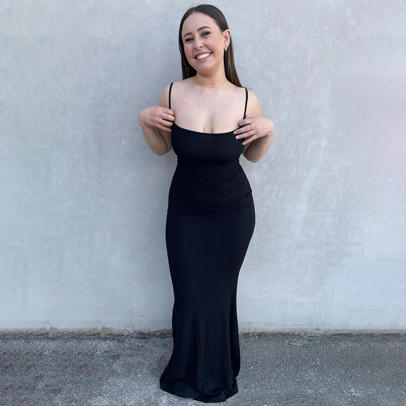 Women Backless Sexy Maxi Dress 2025 Spring Satin Slip Sleeveless Slim Party Concise Платье Female Bodycon Dress Elegant Clothing