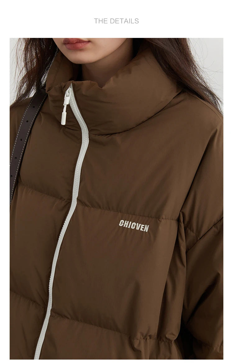 CHIC VEN Women Down Coats Streetwear Solid 90 White Duck Down Stand Collar Female Down Jacket Warm Ladies Overcoat Winter 2024